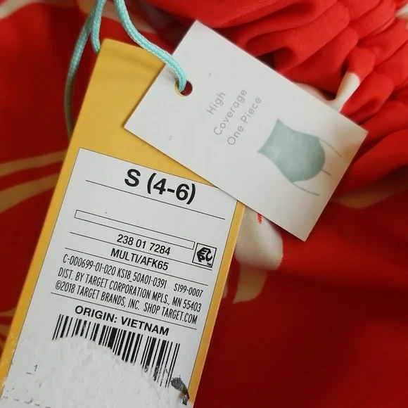 Kona Sol Red White Floral One Piece V Neck Swimsuit Size Small 4-6 - Picture 7 of 12